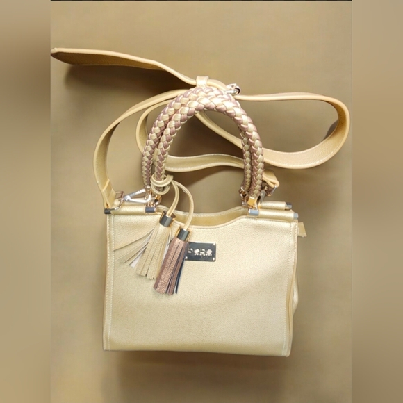 Bebe Gold Natalie Shopper Tote Satchel With Braided Handle NWOT - Picture 4 of 14